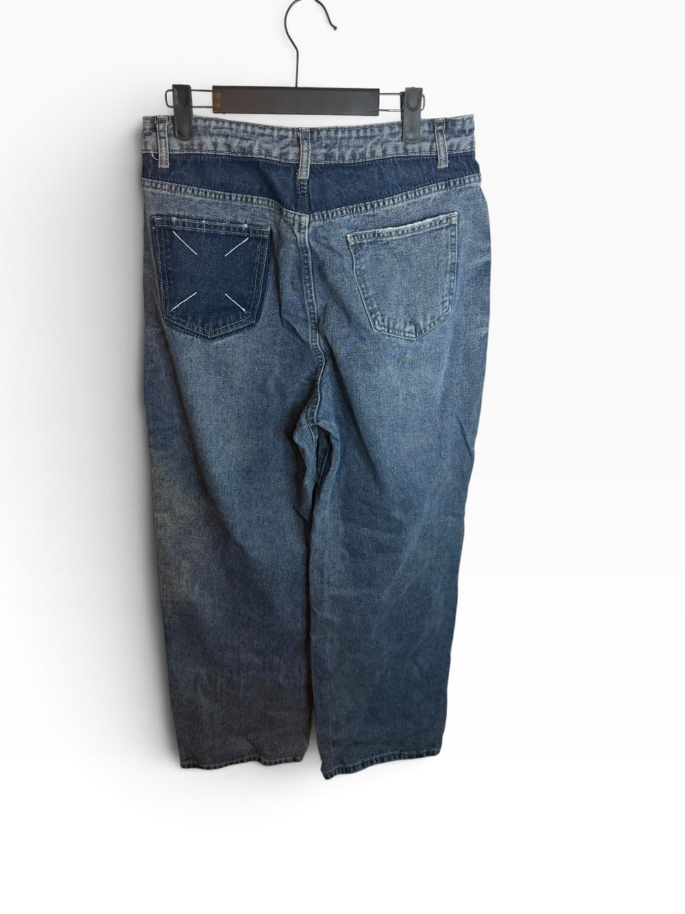 Commense Blue Contrast Patch Pocket Wide Leg Jeans